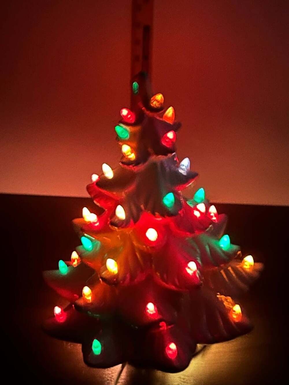 Vintage White Ceramic Christmas Tree 12” Multicolor Lights Repaired Base